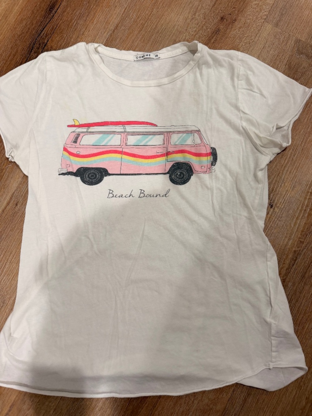 COMUNE White "Beach Bound" Retro Surf Van Graphic Tee – Size XS